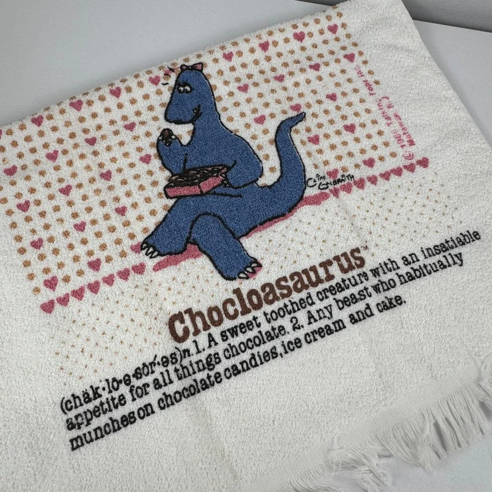 Vintage 1986 Cannon Chocloasaurus Hand Towel Cliff Galbraith Dinosaur‎ 80s USA
